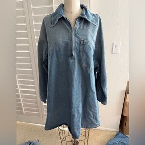 Denim quarter zip long sleeve dress